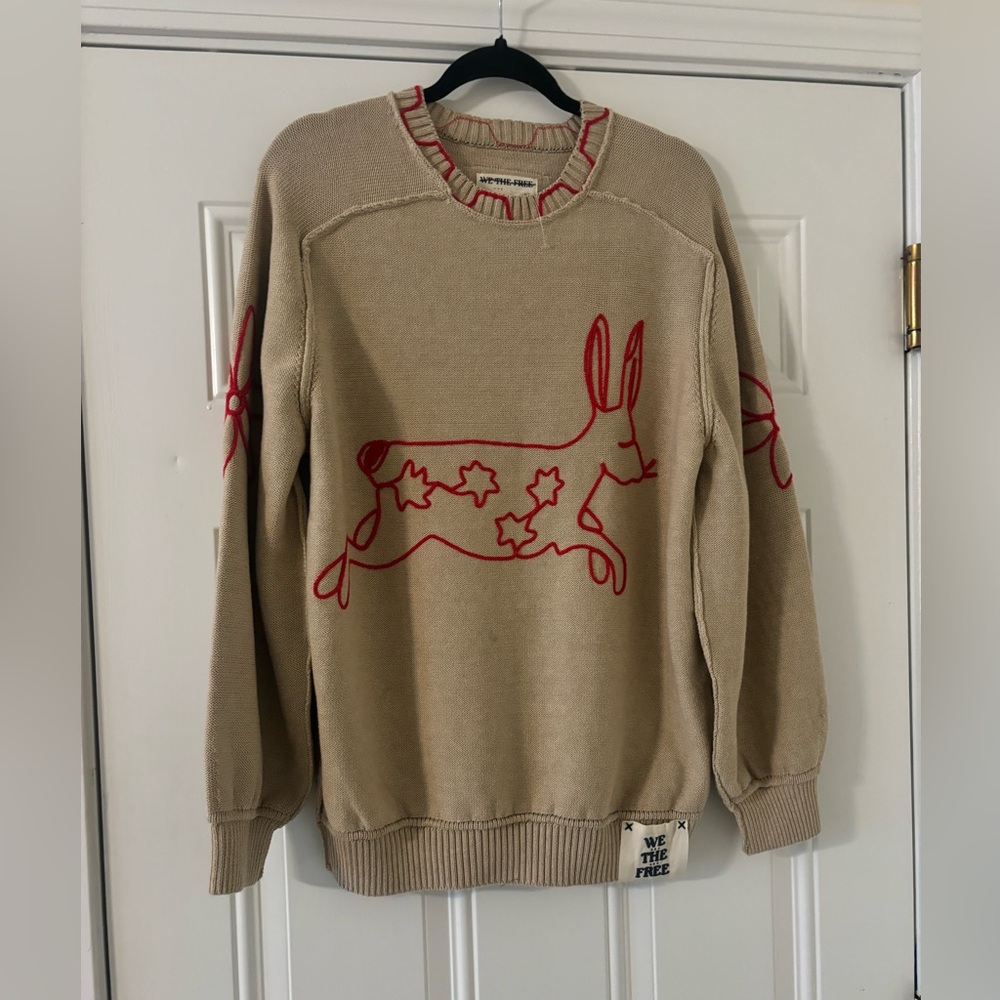 Free People We The Free Graphic Crewneck Sweater Embroidered Bunny Size … - Picture 5 of 15